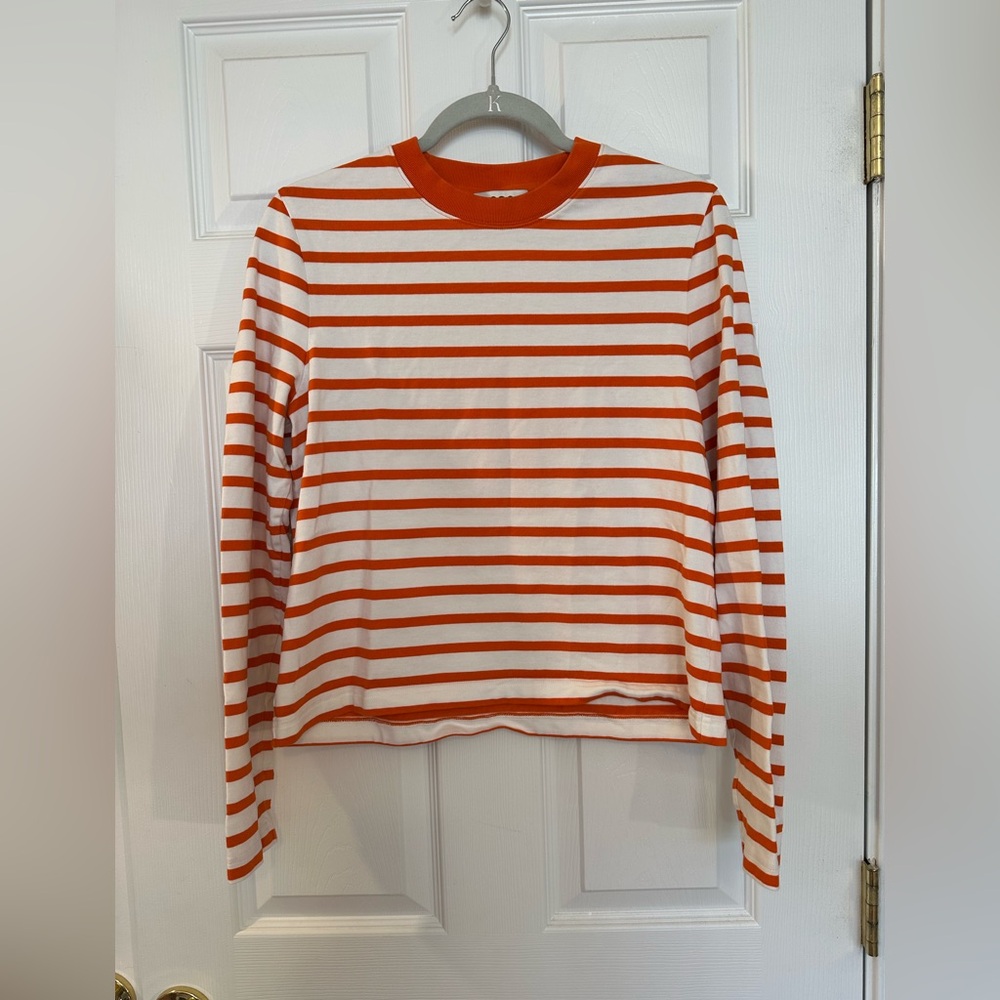 COS Regular Fit Heavy Weight Long-Sleeved T-Shirt, Medium, Orange/White, NWOT